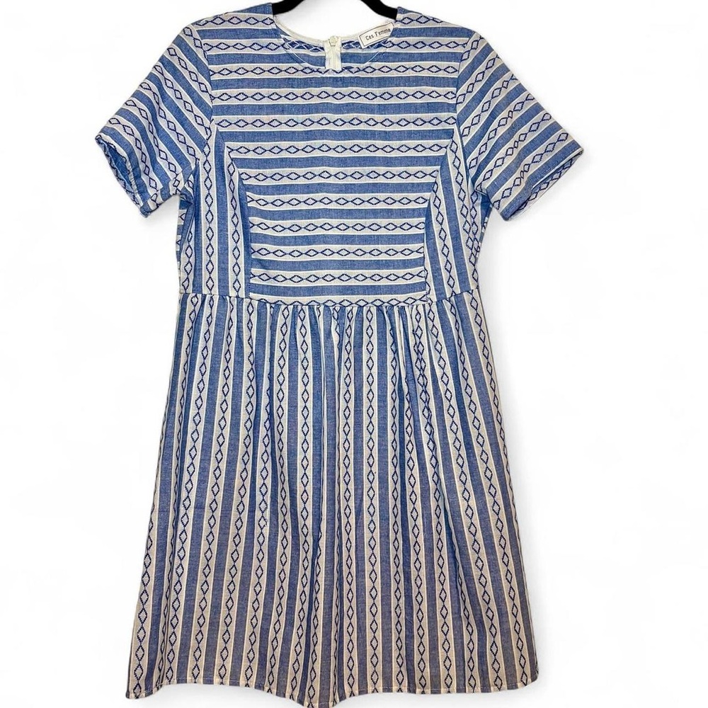 Ces Femme Blue/White Striped Twee Dress